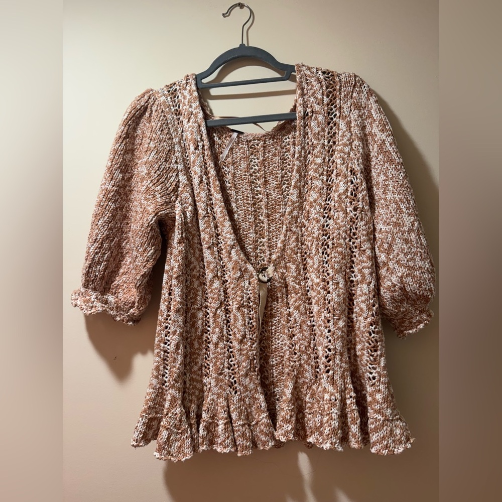 Tan Knit Cardigan with Button Detail